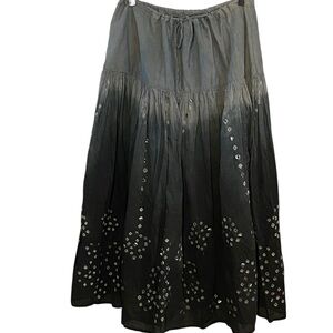 Zero Zero Cotton Gray black ombre tie dye embellished Maxi Skirt boho whimsigoth